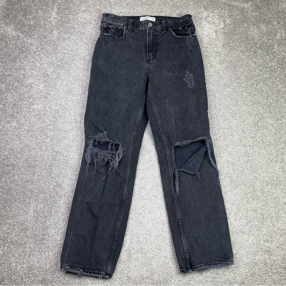 Abercrombie & Fitch Jeans Women's 6 Short Black 90's Straight High Rise Ripped